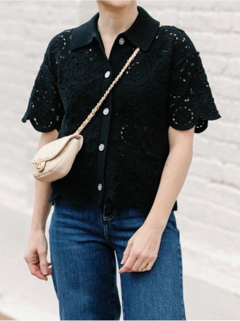 Abercrombie & Fitch Black Crochet Button-Down Top